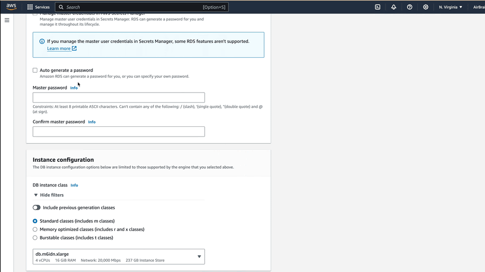 Change default storage setting for RDS
