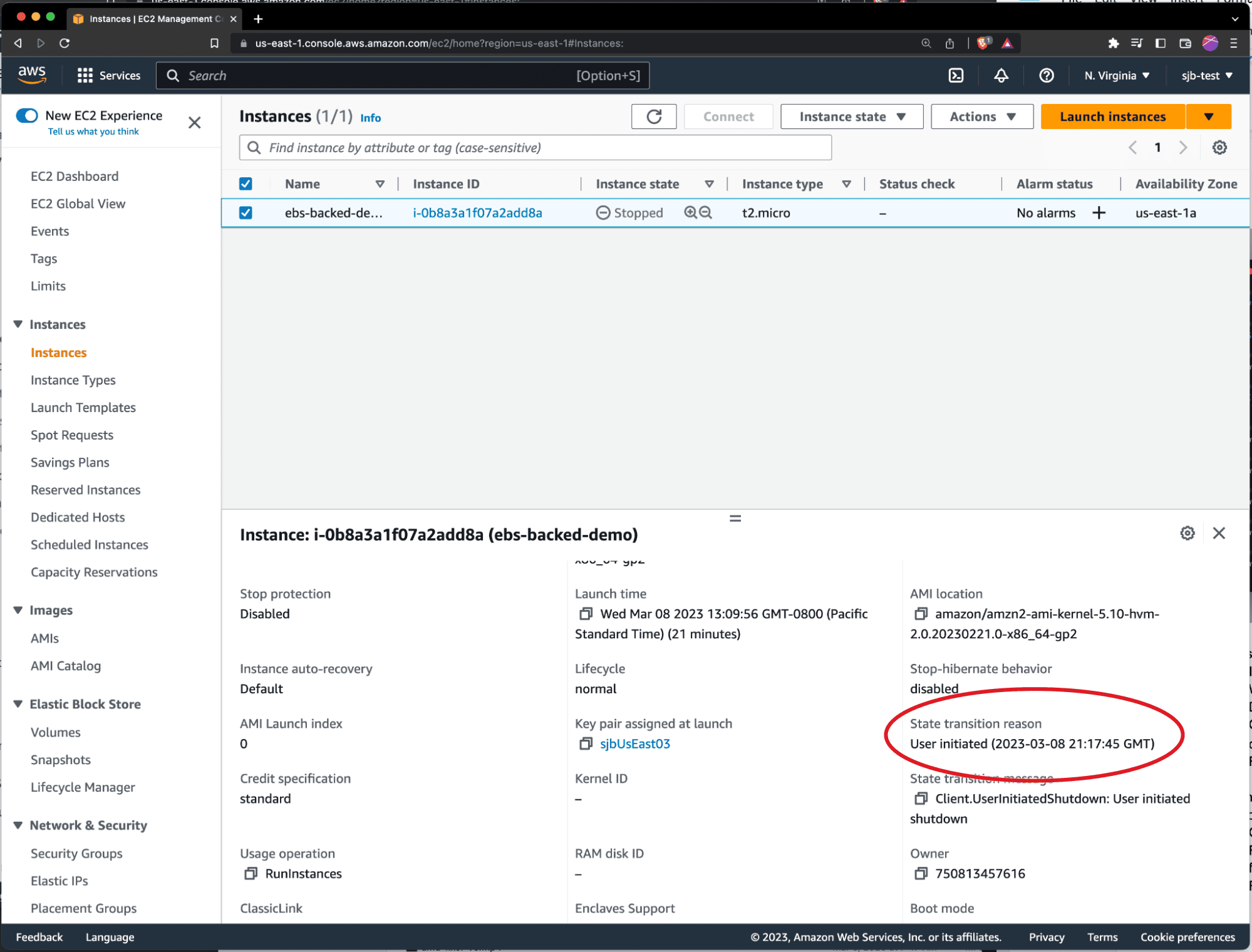 Find stopped instances